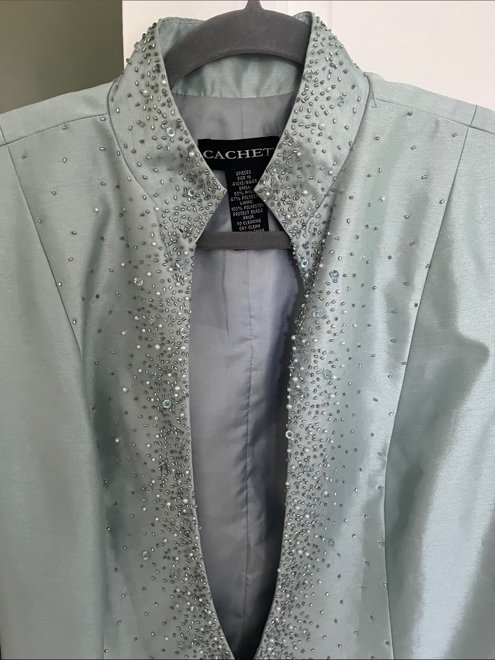 Cachet Powder Blue Event Evening Wear Jacket Shimmering beaded accents